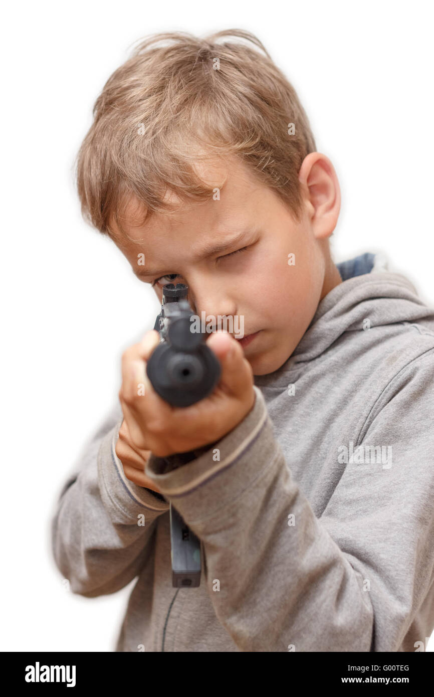 Boy plays with gun Stock Photo Alamy