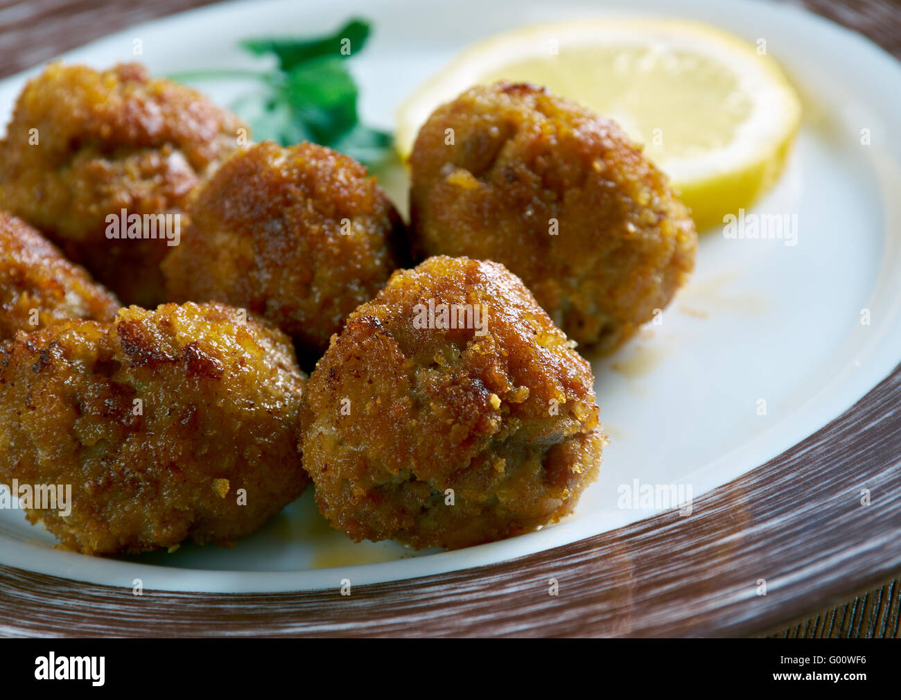 Keftedakia uicy Baked Greek Meatballs.traditional greek meal Stock