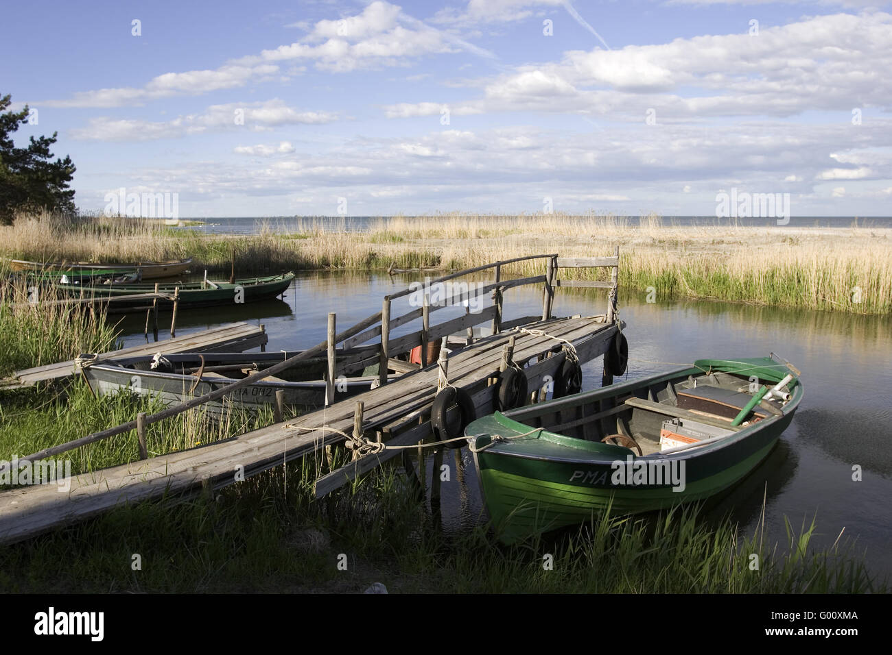fishing boats on Kihnu Island, Estonia Stock Photo