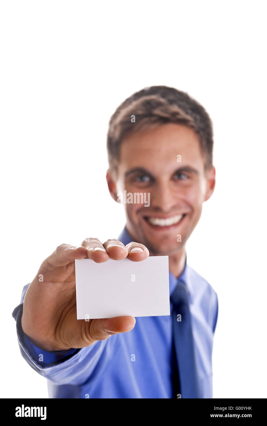 Business man holding business card in his hand Stock Photo