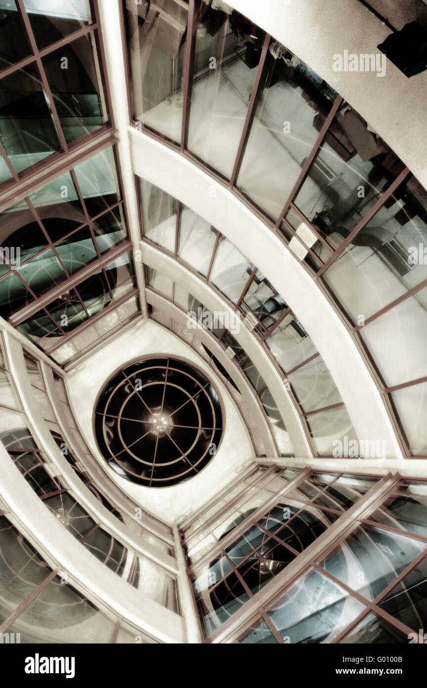View from below of interior futuristic glass building Stock Photo - Alamy