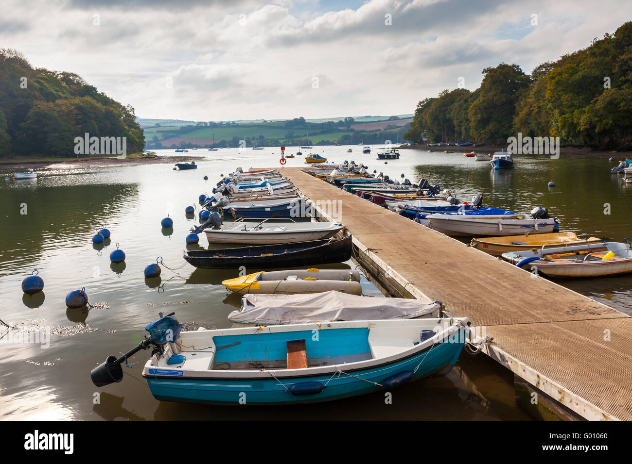 Boats moored in the creek at Stoke Gabriel in the South Hams Devon England UK Europe Stock Photo