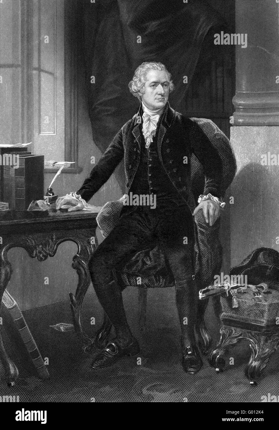 Alexander Hamilton (1755-1804), a founding Father of the United States and chief aide to General George Washington. An 1861 engraving from a painting by Alonzo Chappel. Stock Photo