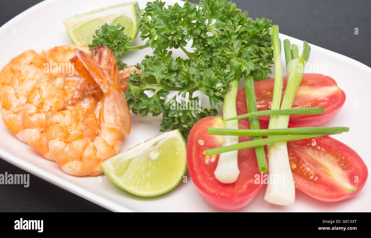 grilled shrimps with vegetables Stock Photo