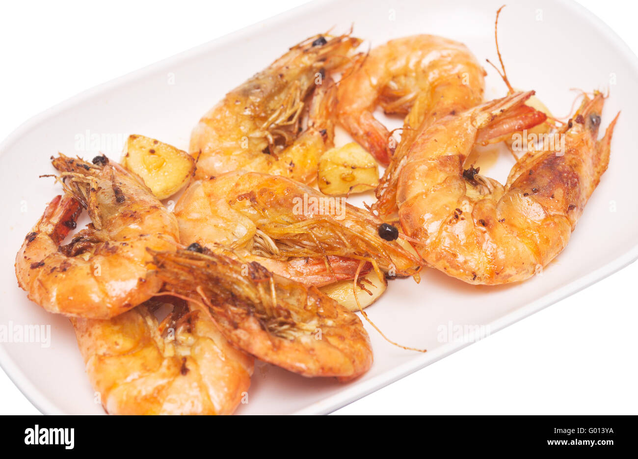 grilled shrimps with garlic Stock Photo