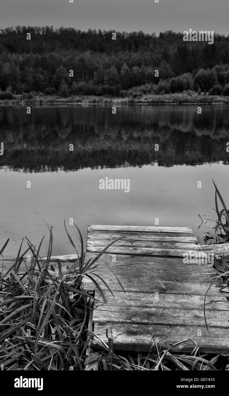 A small pier near a beautiful lake using  a Nikon D90 Stock Photo