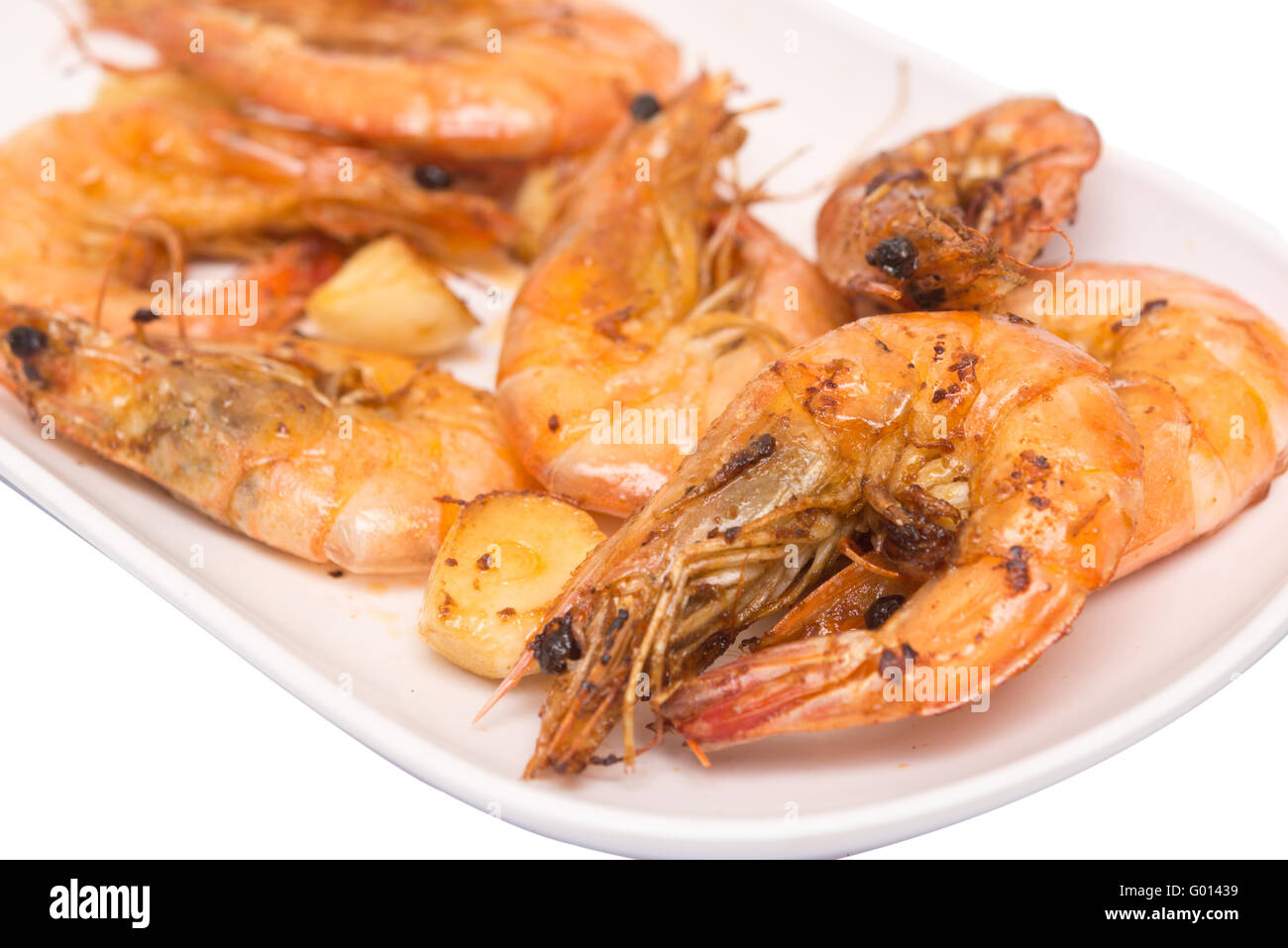 grilled shrimps on plate Stock Photo