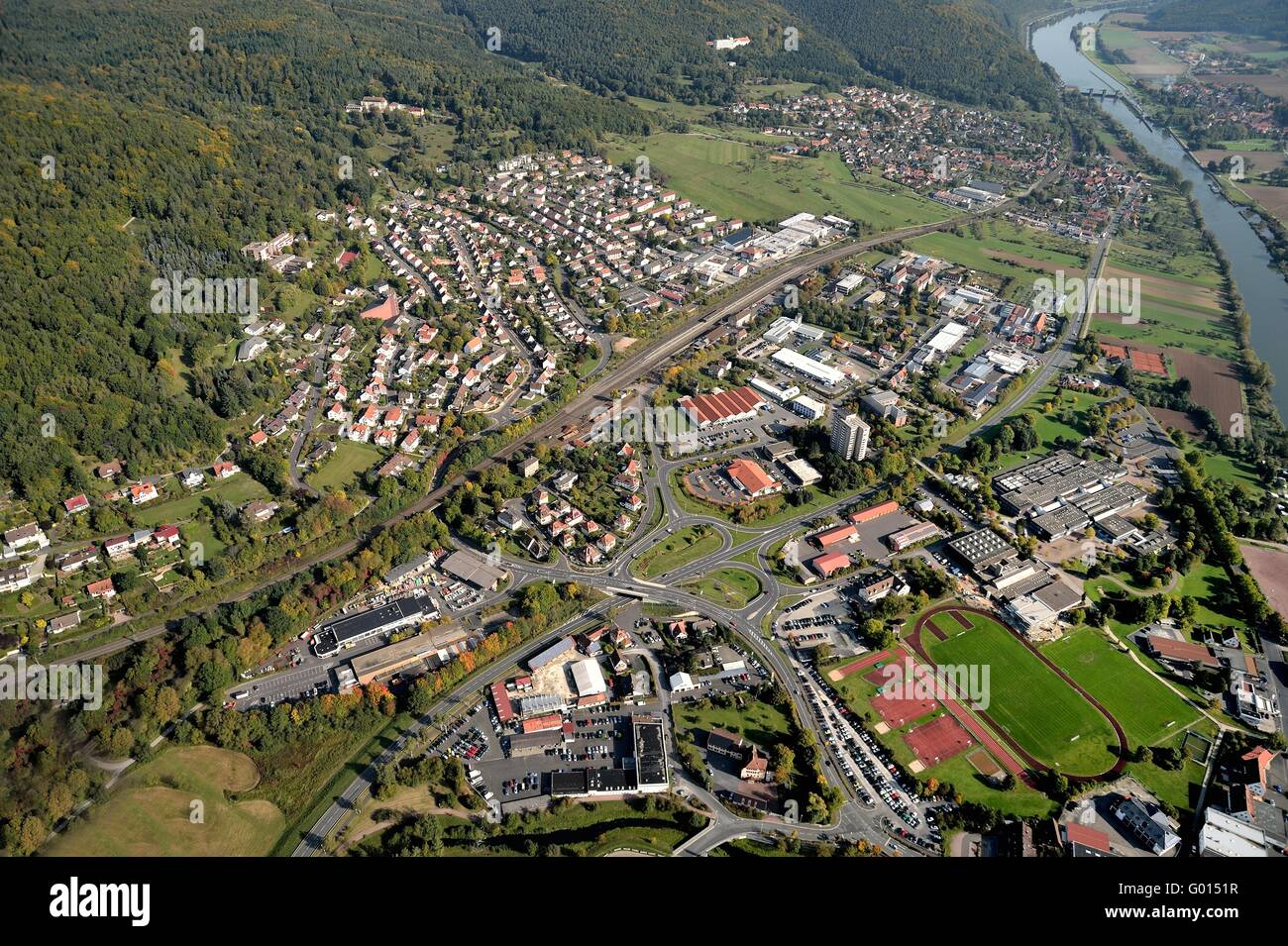 Aerial view of Lohr am Main Stock Photo