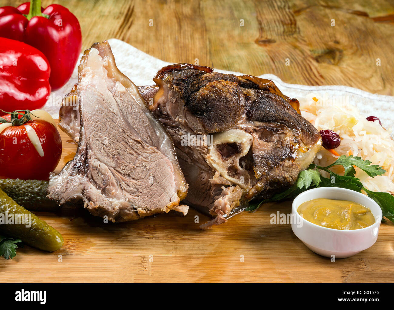 roasted pork knuckle with vegetables Stock Photo Alamy