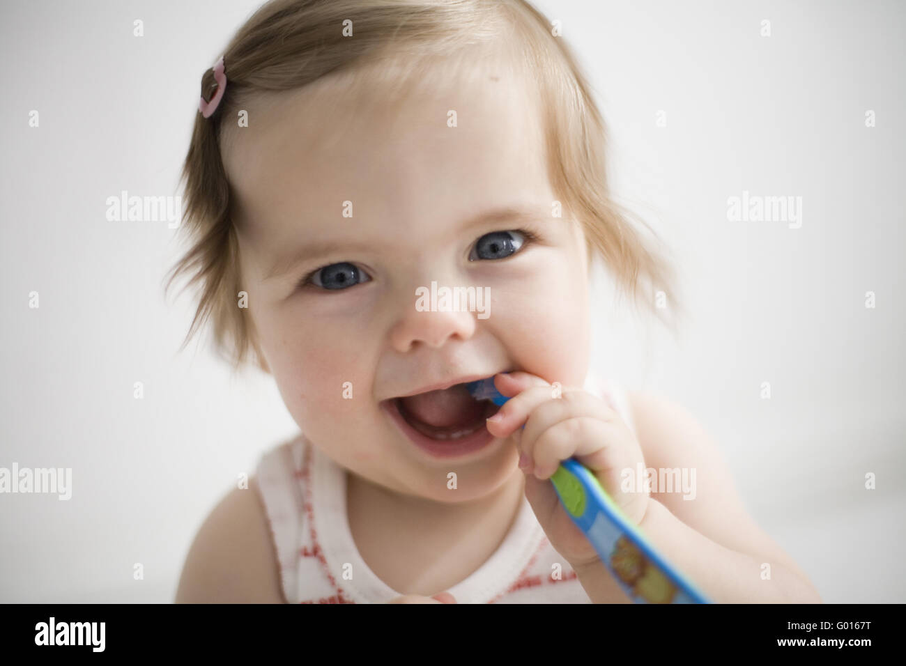 baby, cleaning her teeth Stock Photo Alamy