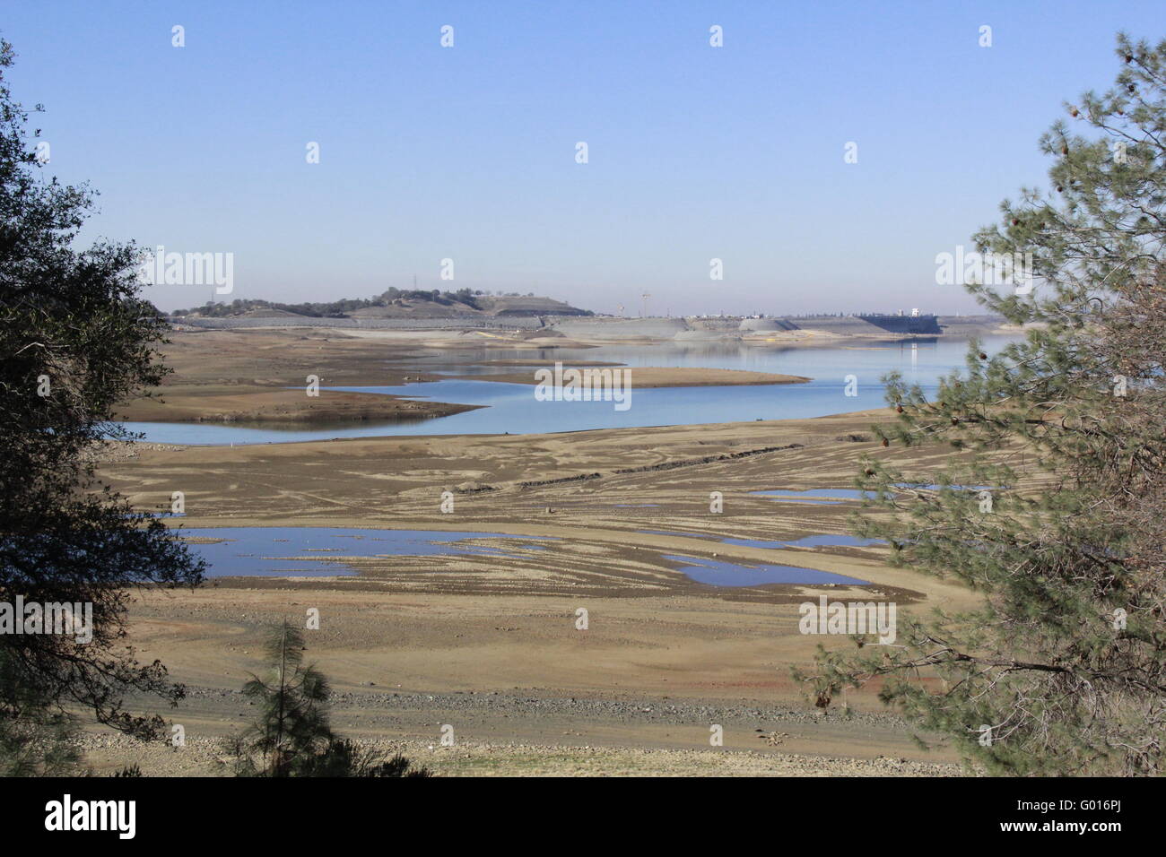 The long ago flooded town of Mormon Island, usually at the bottom of Folsom Lake, has made a reappearance. Stock Photo