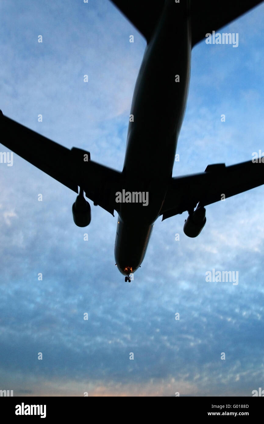 landing airplane Stock Photo
