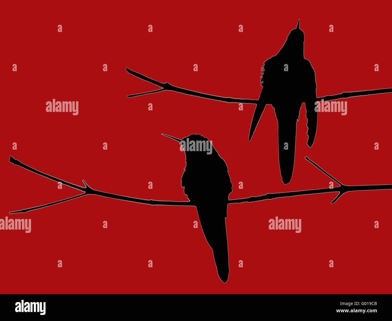 illustration of birds on a branch Stock Photo - Alamy