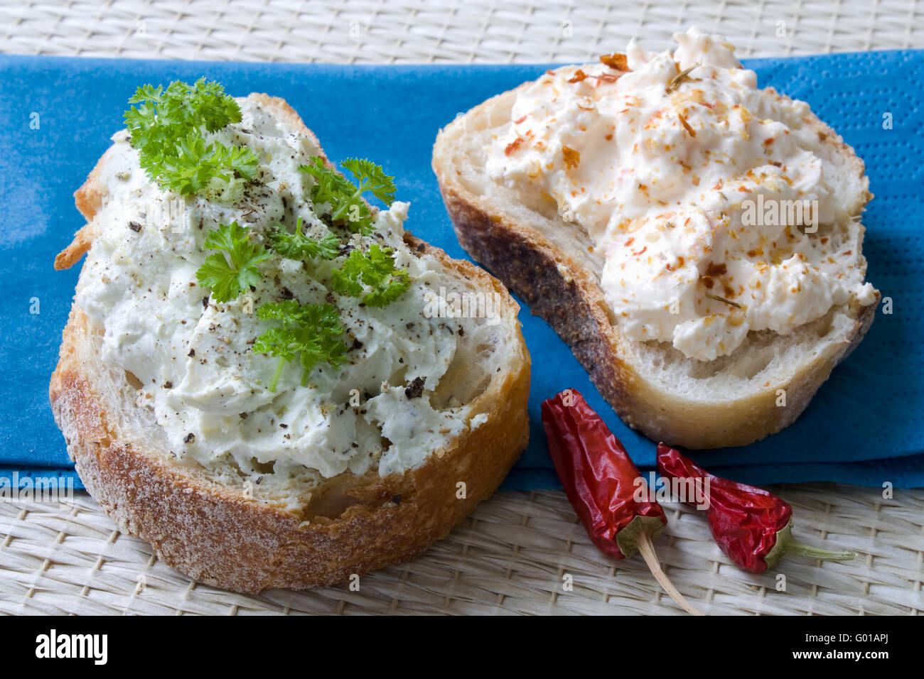 Bruschetta mit Dips Sliced bread with dips Stock Photo Alamy