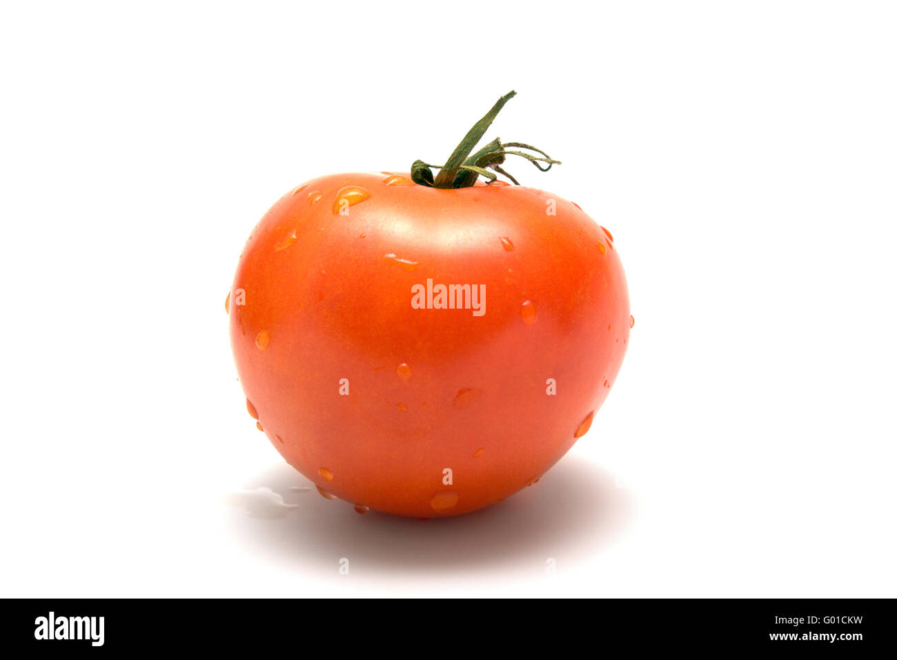 Tomato on a white background with drops of water Stock Photo - Alamy