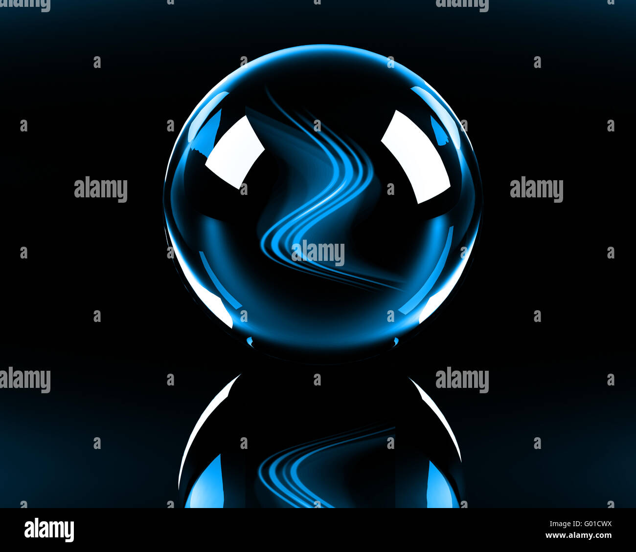 bright blue abstract waves in the glass sphere on Stock Photo - Alamy