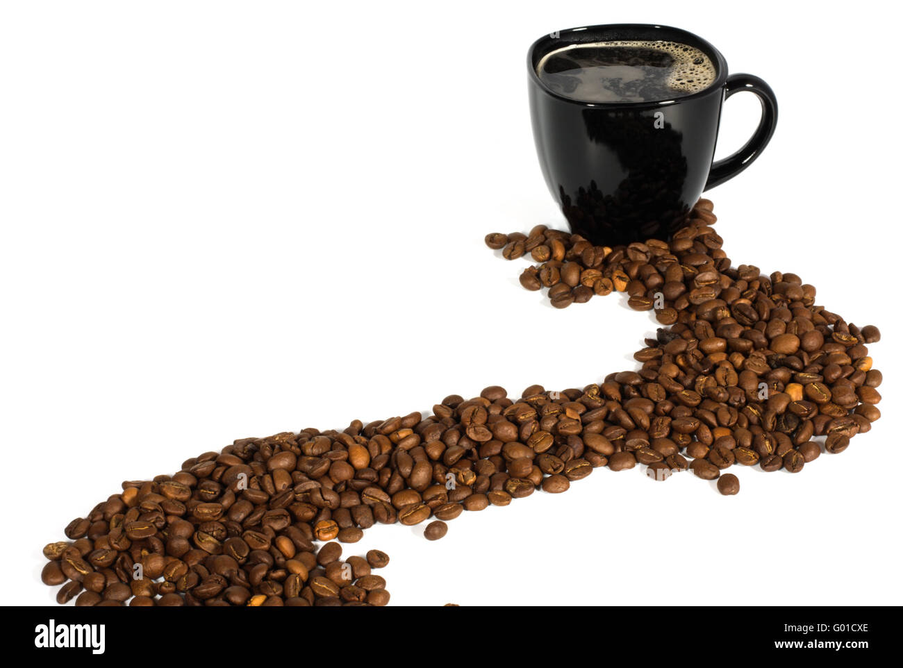 black cup of coffee and coffee beans isolated on white background Stock ...
