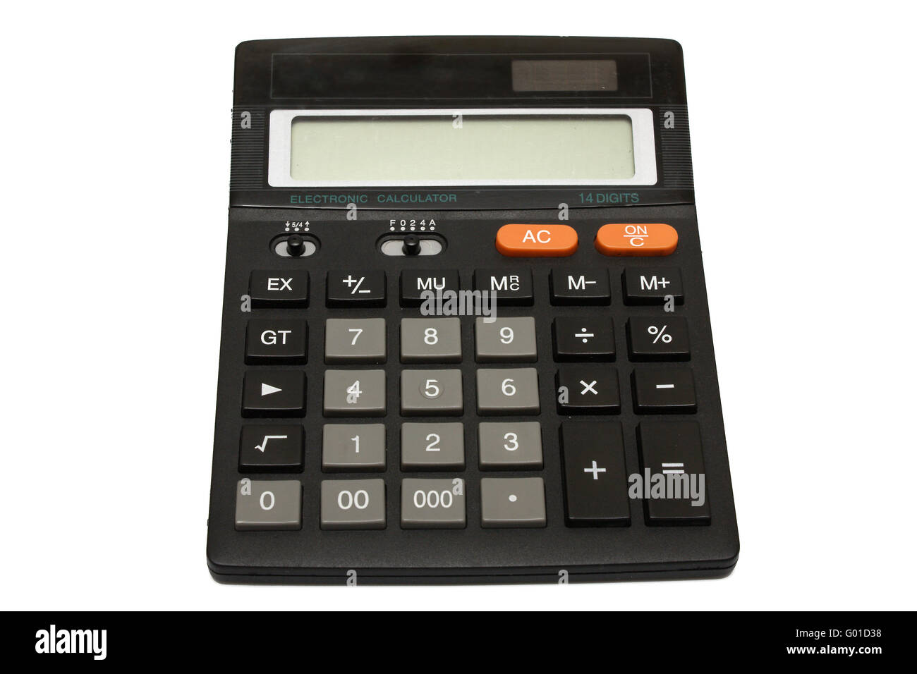 The black calculator on a white background is isolated Stock Photo