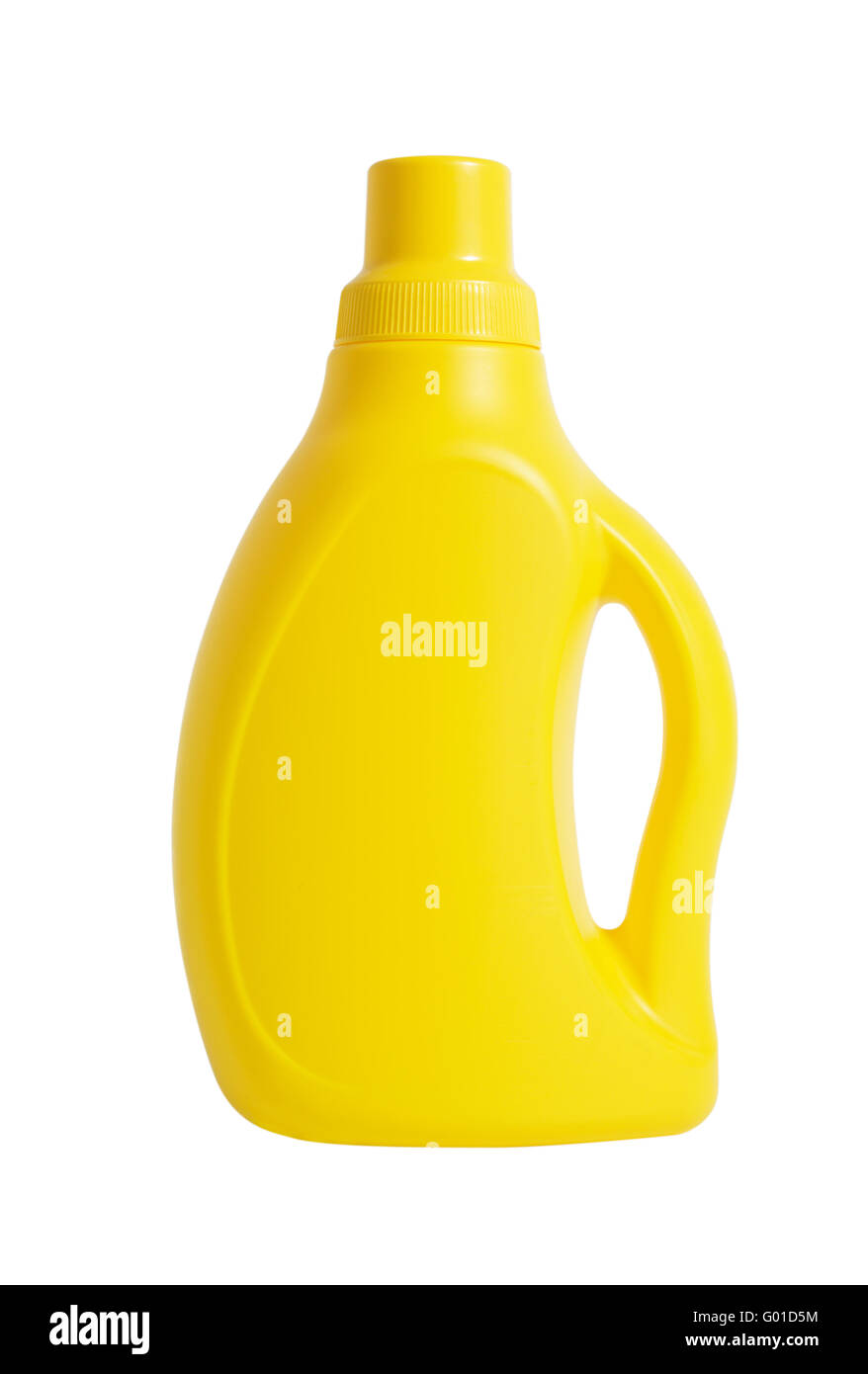 Yellow plastic blank bottle isolated on white background Stock Photo