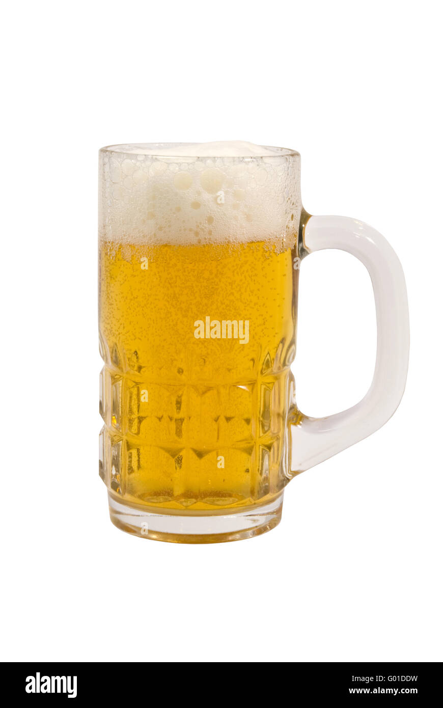 Big mug full of beer with froth isolated on white with clipping path