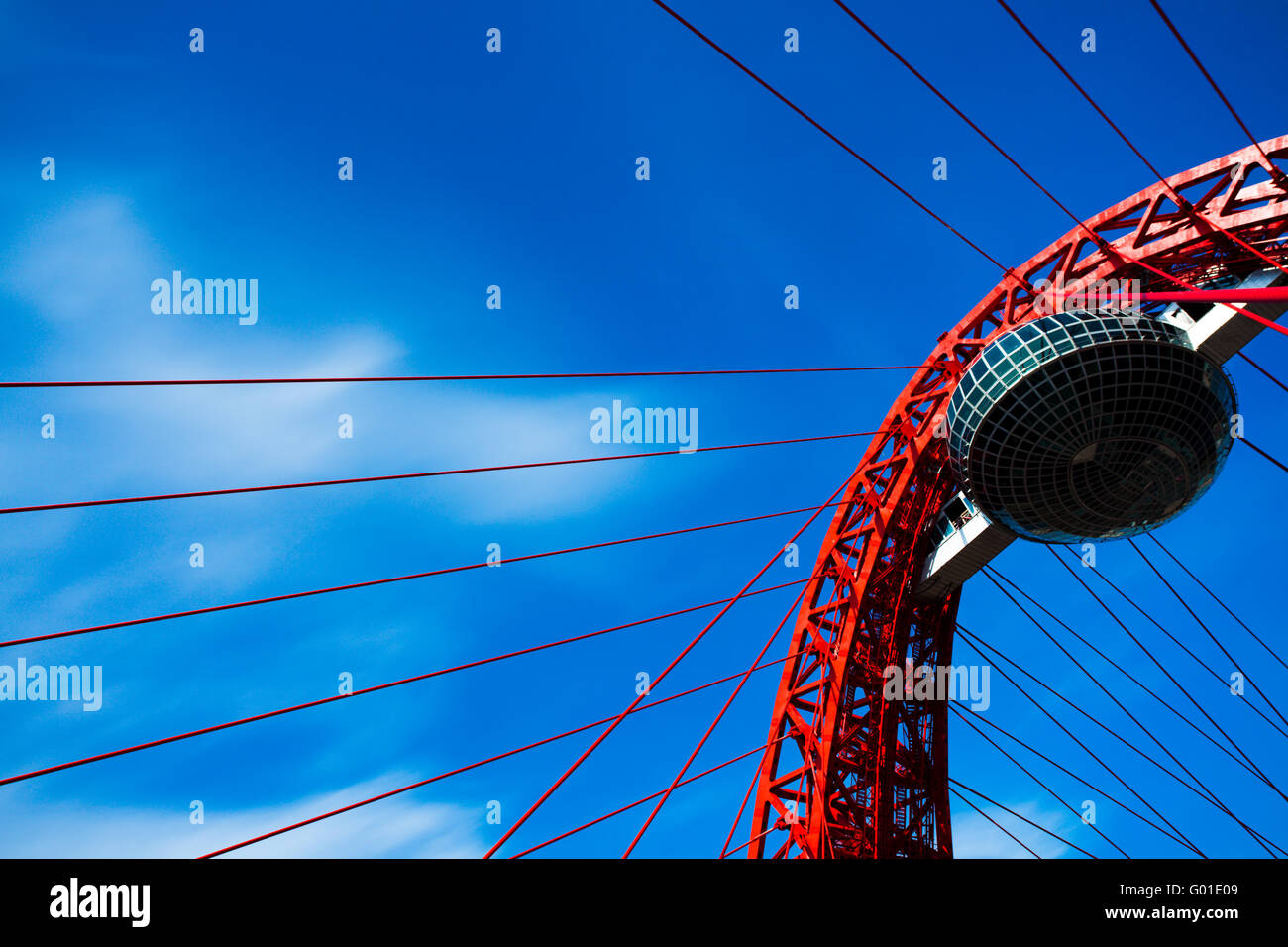 hanging red bridge construction above Moscowriver Stock Photo Alamy