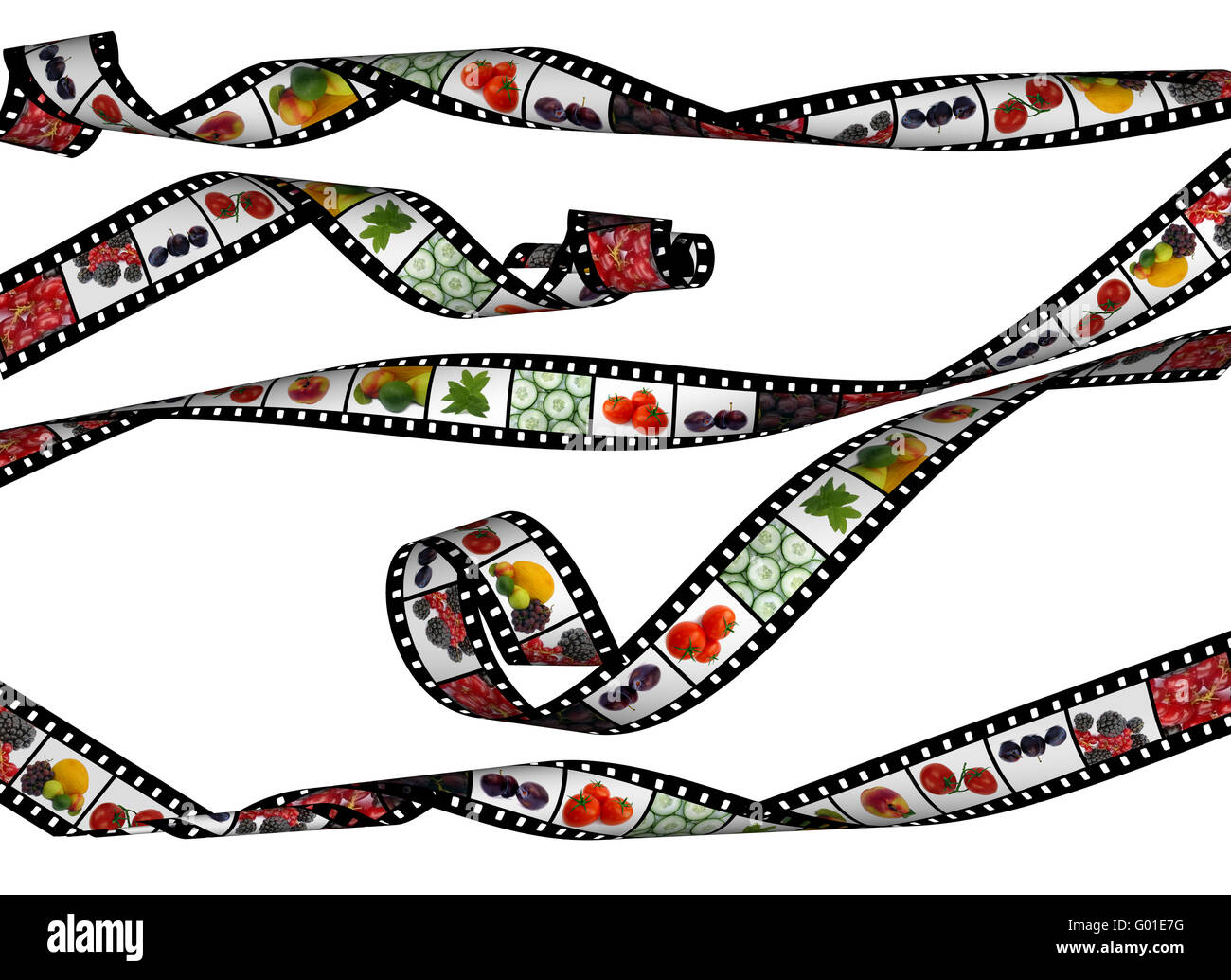 curvy  film stripes with  beautiful healthy food images, high detail Stock Photo