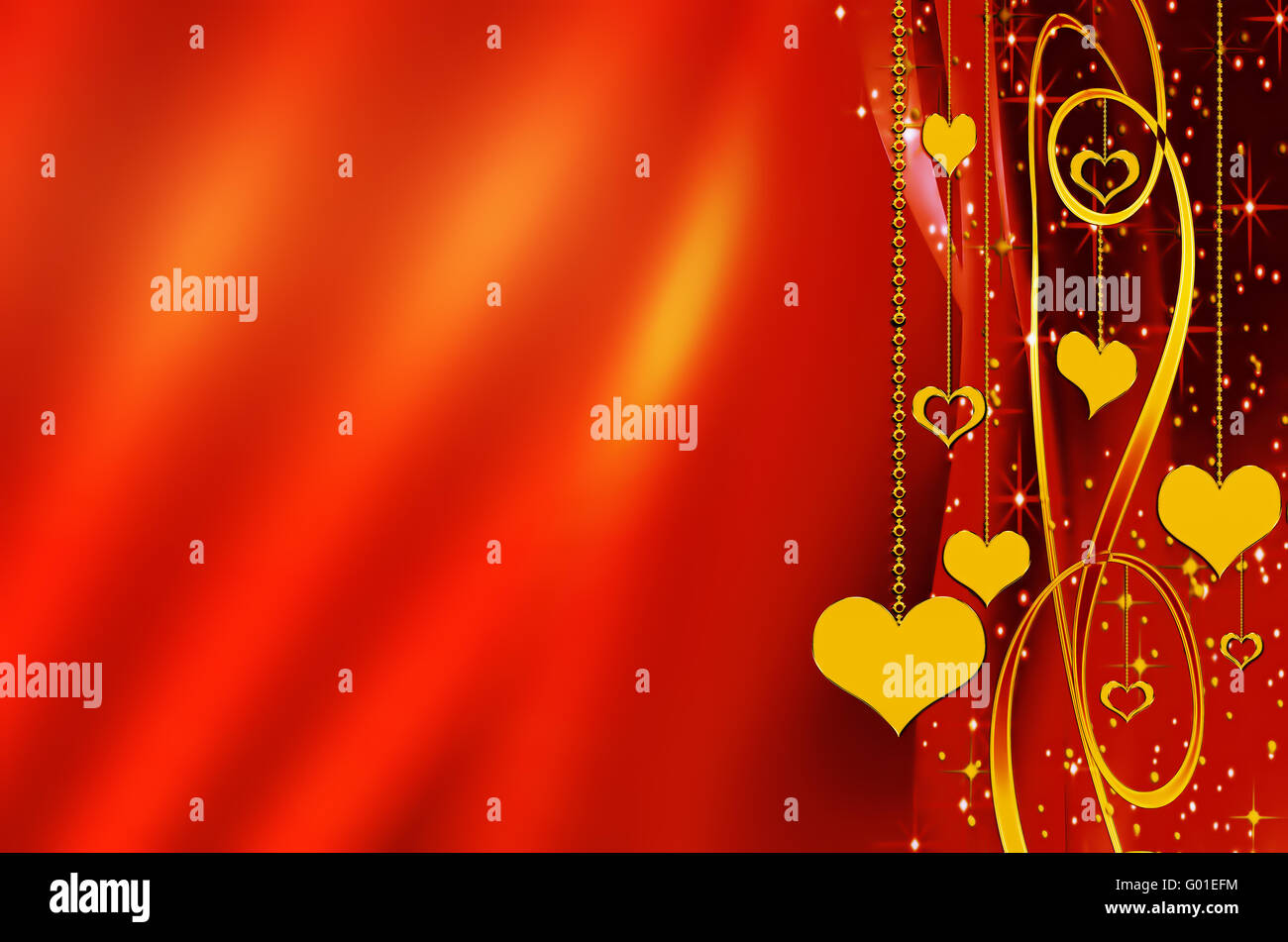 golden hearts with copy space on a red background Stock Photo - Alamy