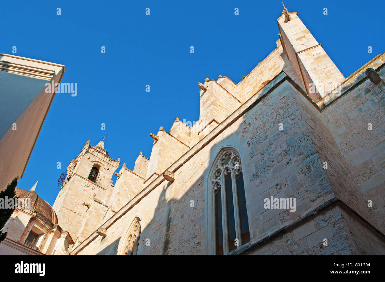 Menorca: details of the Cathedral Basilica of Ciutadella, the Church of Saint Mary, constructed in 1287 on the site of an old mosque Stock Photo