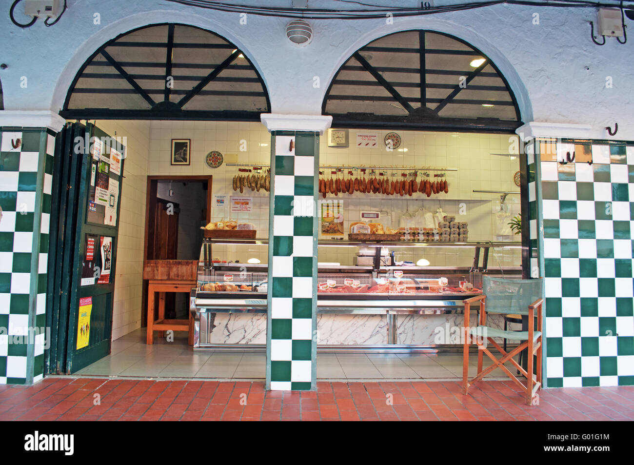 Menorca, Balearic Islands: the market arcades of Plaza de la Libertad, one of the most representative squares of Ciutadella Stock Photo