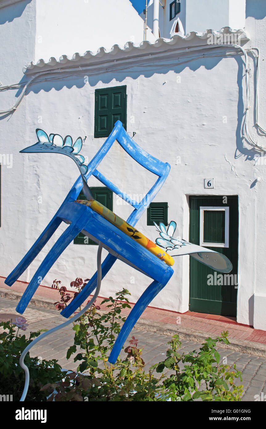 Menorca, Balearic Islands, Spain: preparations in the streets of Fornells for the traditional fair Fiesta de Sant Antoni Stock Photo