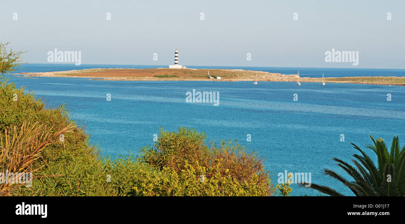 Menorca, Balearic Islands, Spain: Isla de l'Aire lighthouse, a little island located off the southeast coast of Menorca Stock Photo