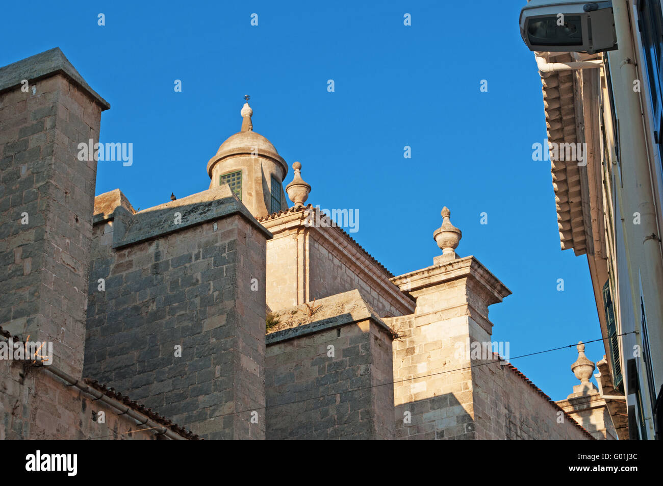 Menorca, Balearic Islands, Spain: details of the church Iglesias del Carmen in the square of Plaza del Carmen in Mahon Stock Photo