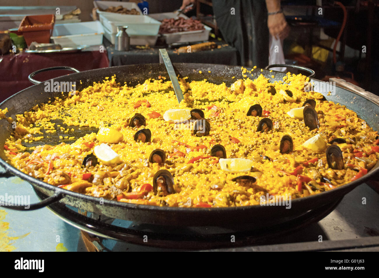 Menorca, Balearic Islands, Spain a paella pan at the traditional July