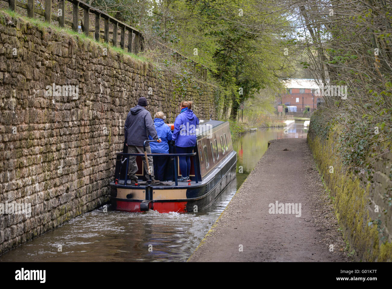A boat on the Peak Forest canal near Marple, Stockport. Stock Photo