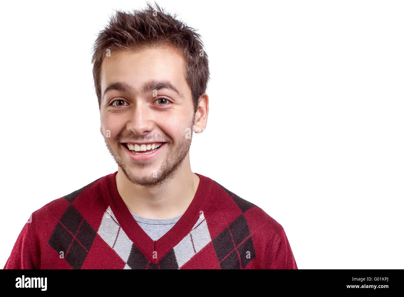 Young happy man smiling isolated on white background Stock Photo - Alamy