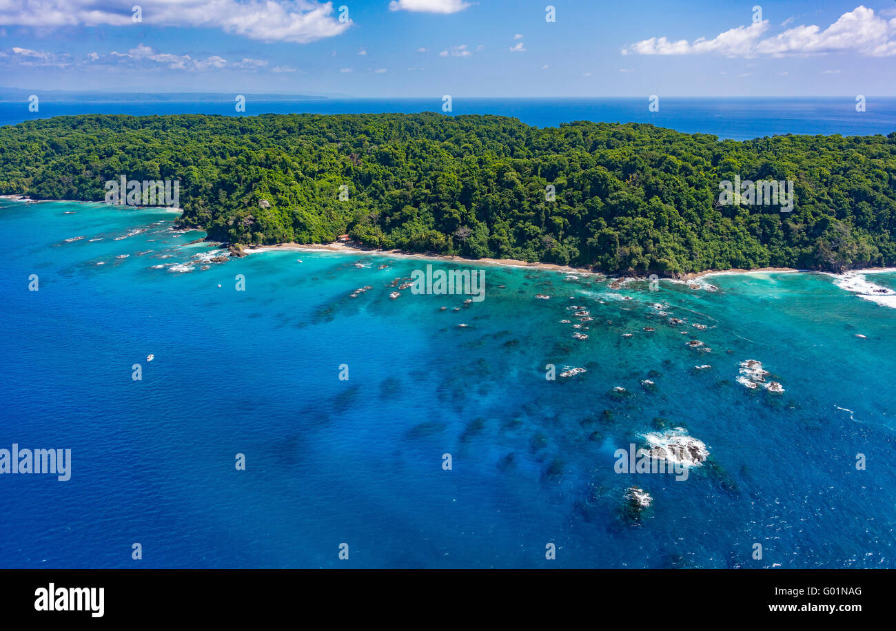ISLA DEL CANO,, COSTA RICA - Aerial of coral reef in Cano Island National Park,  Island in Pacific Ocean Stock Photo