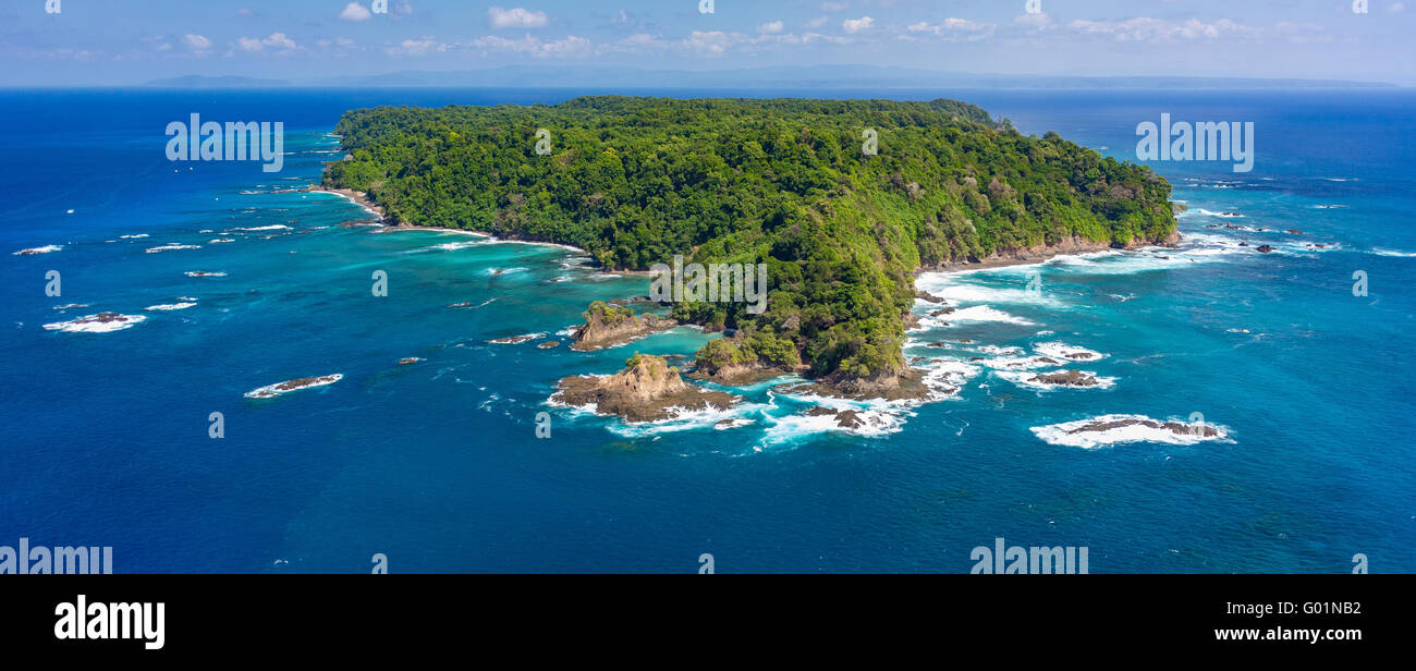 ISLA DEL CANO, COSTA RICA - Aerial of Cano Island National Park, an Island in Pacific Ocean Stock Photo