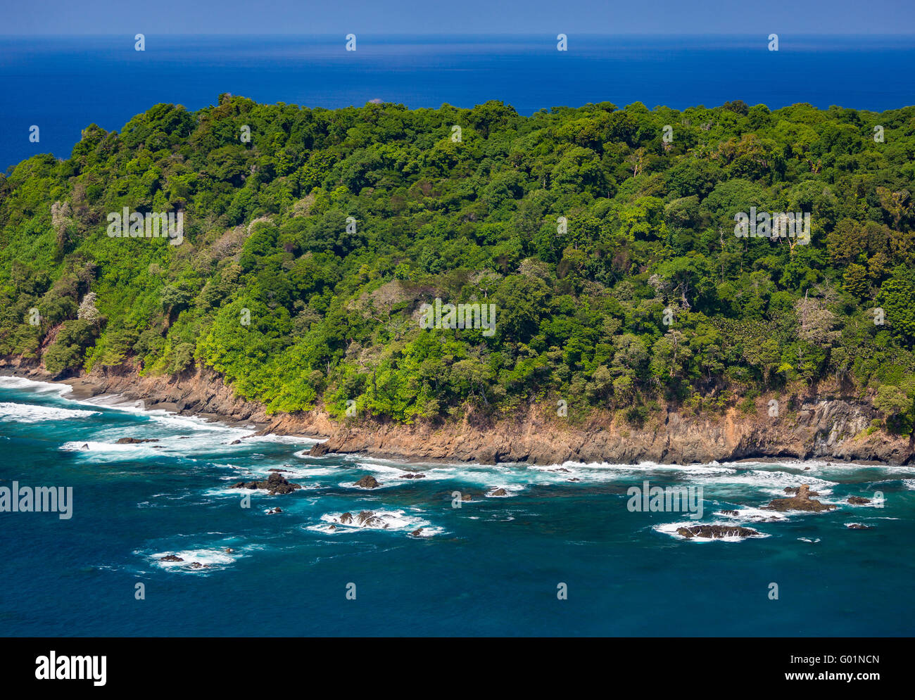 ISLA DEL CANO,, COSTA RICA - Aerial of Cano Island National Park, an Island in Pacific Ocean offshore from Osa Peninsula. Stock Photo