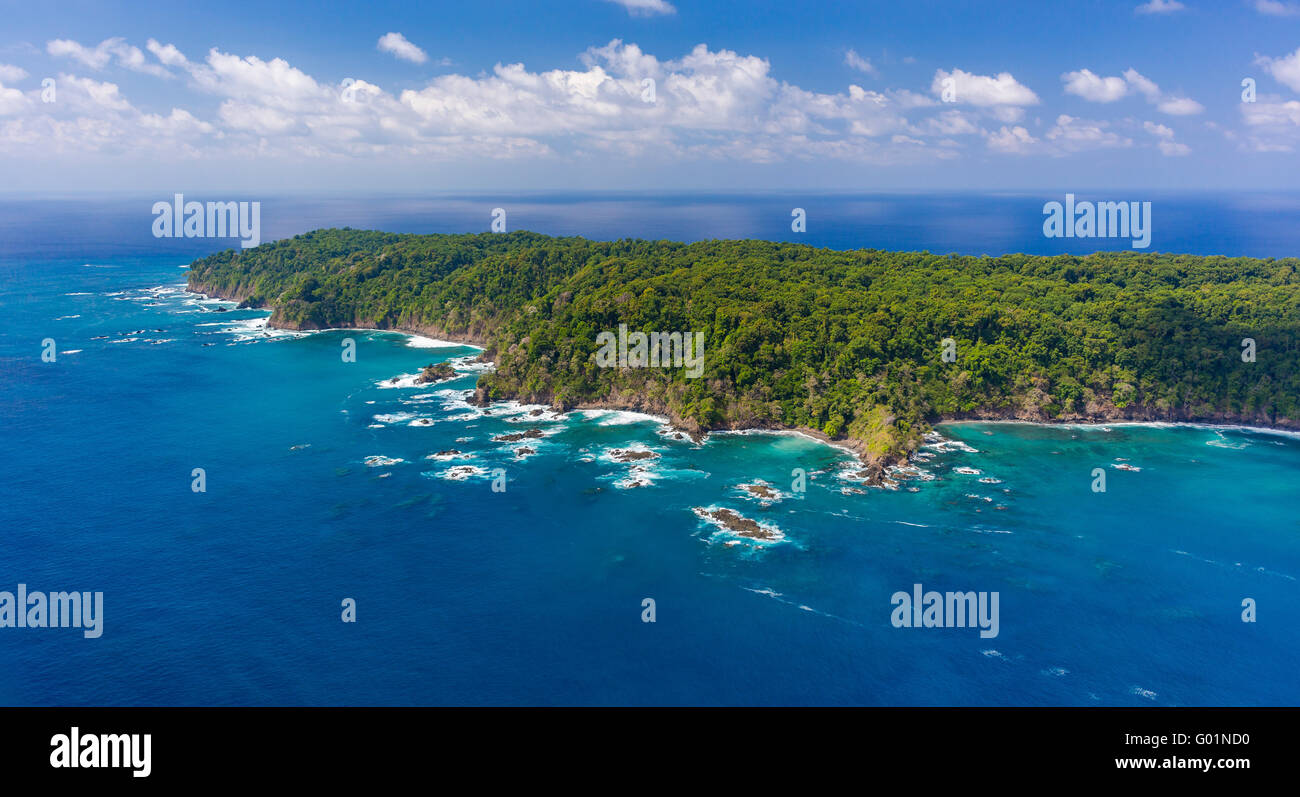 ISLA DEL CANO,, COSTA RICA - Aerial of Cano Island National Park, an Island in Pacific Ocean offshore from Osa Peninsula. Stock Photo