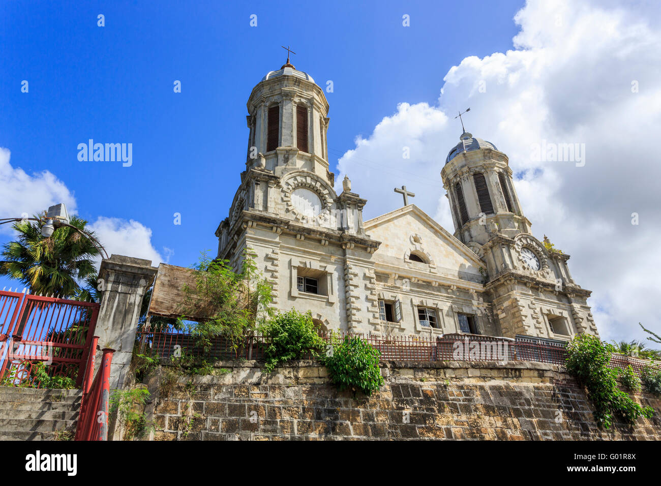 The neglected, crumbling Cathedral Church of St John The Divine, St John's, capital city, north Antigua and Barbuda, West Indies Stock Photo