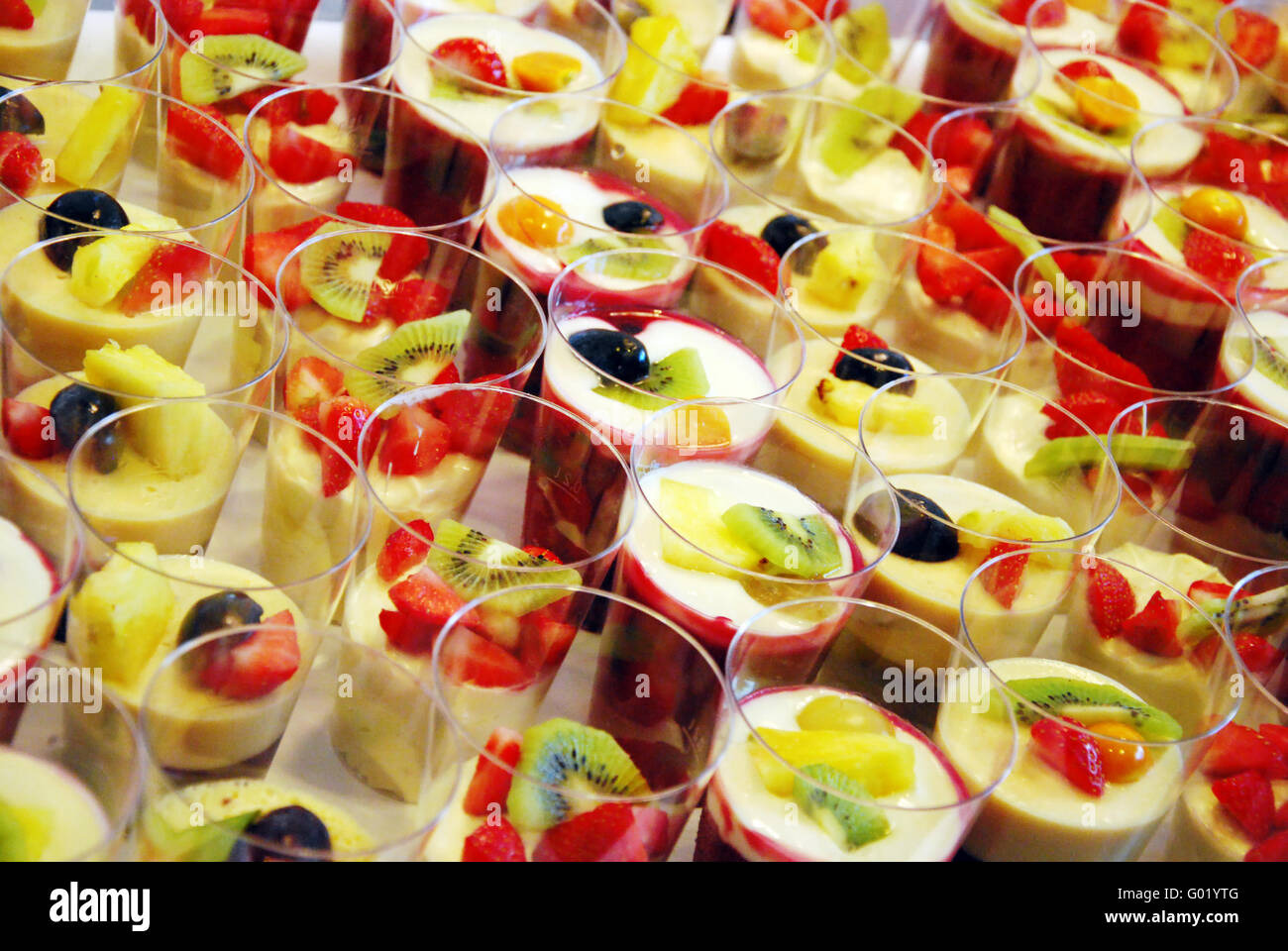 mousse au chocolat and red fruit jelly dessert Stock Photo