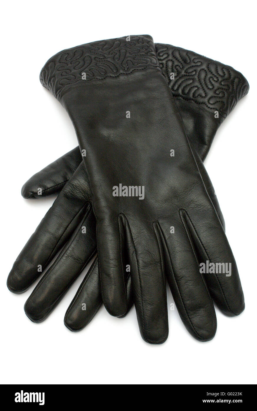 black feminine gloves isolated on white background Stock Photo - Alamy