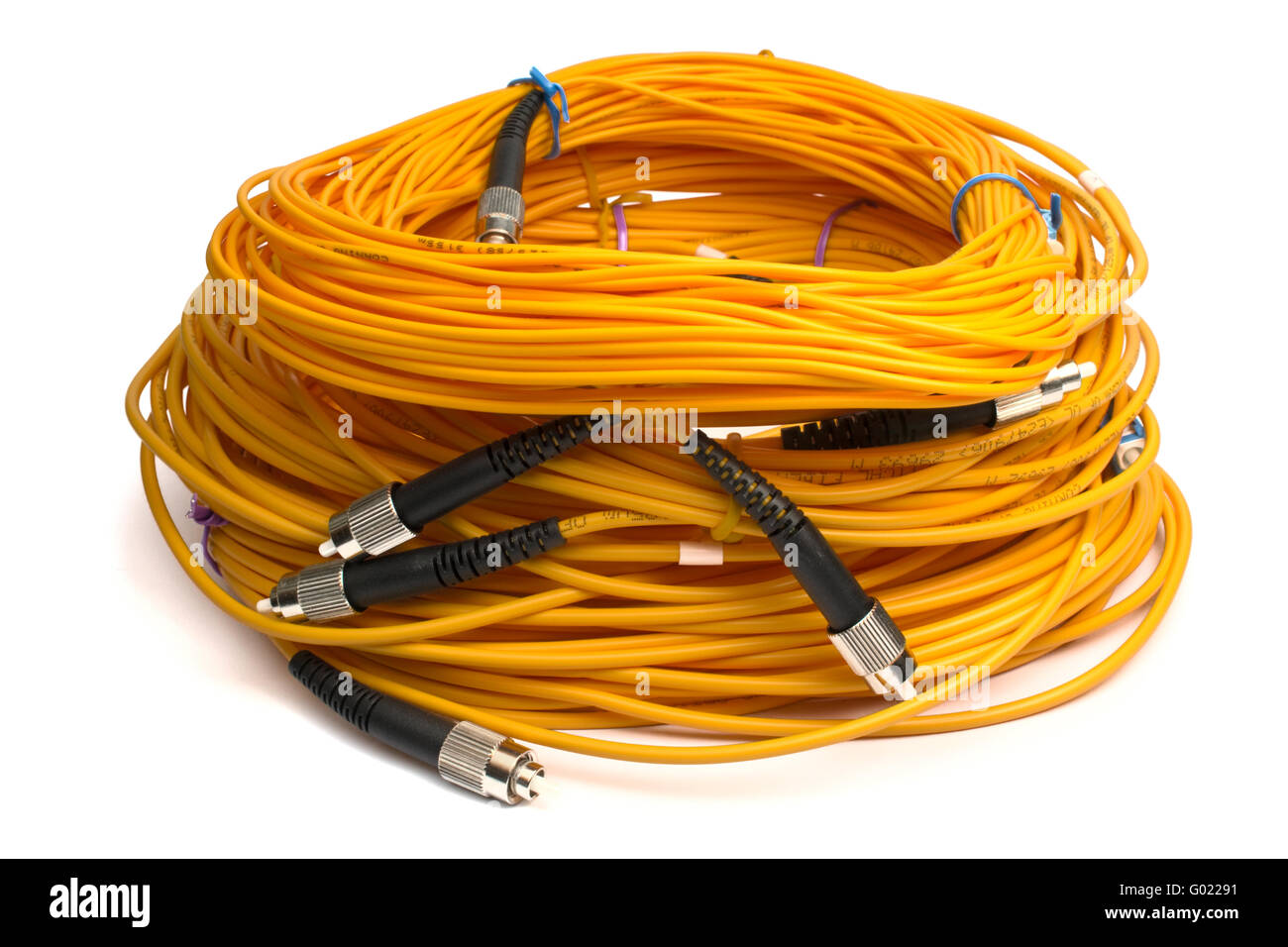 A little bit glass fibre for connection is winded on a white background is isolated Stock Photo