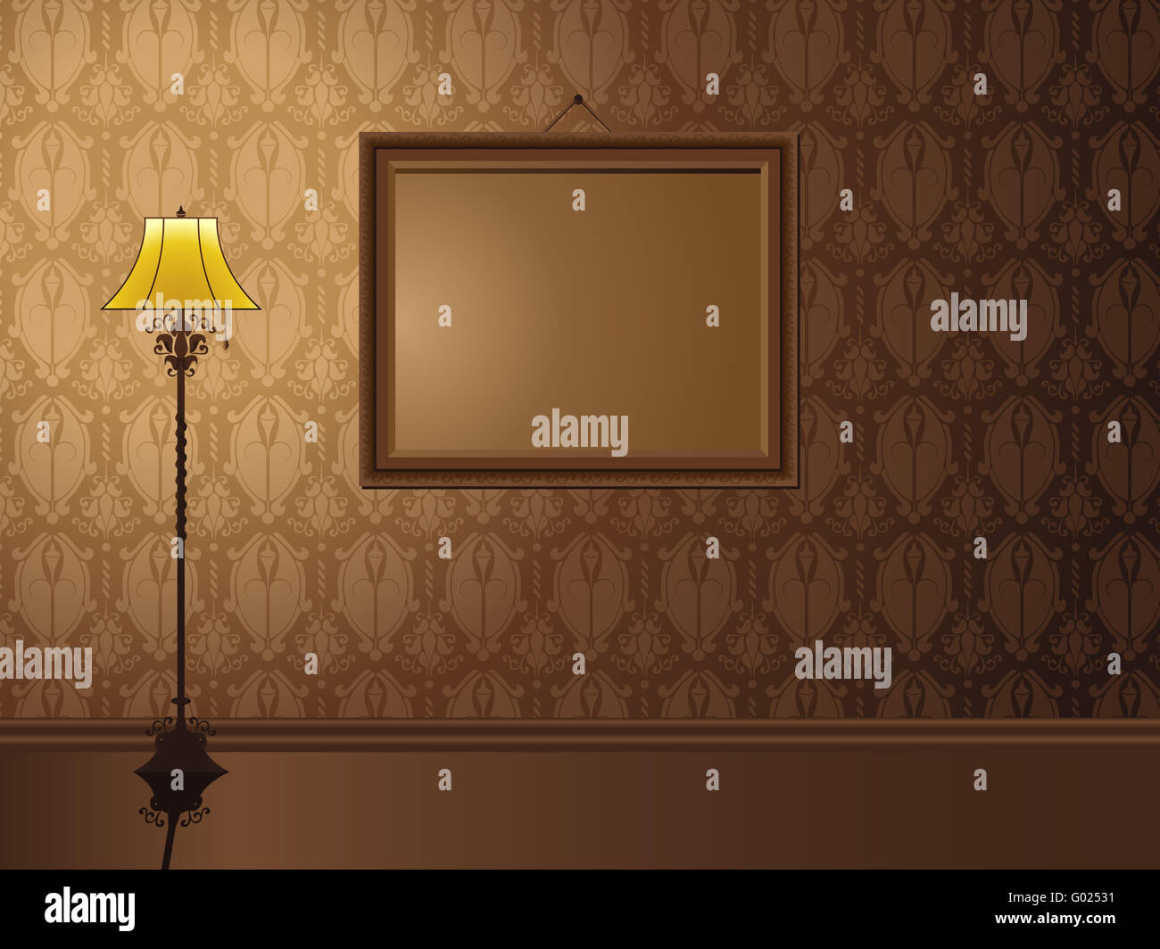 Vintage Frame hanging on wall with antique lamp Stock Photo Alamy