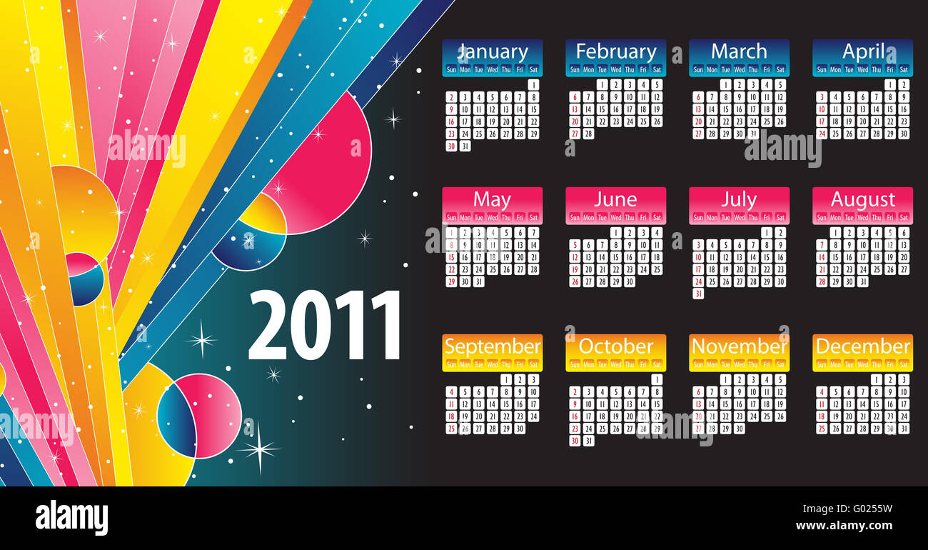 Modern and colorful calendar 2011 with stripes and stars Stock Photo