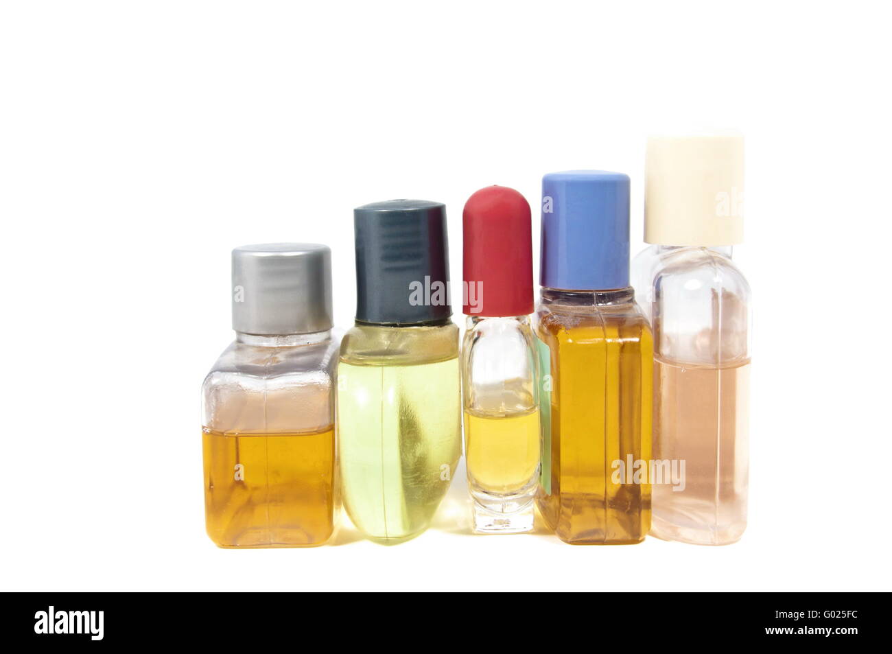 Small shampoo bottles isolated on white background Stock Photo Alamy