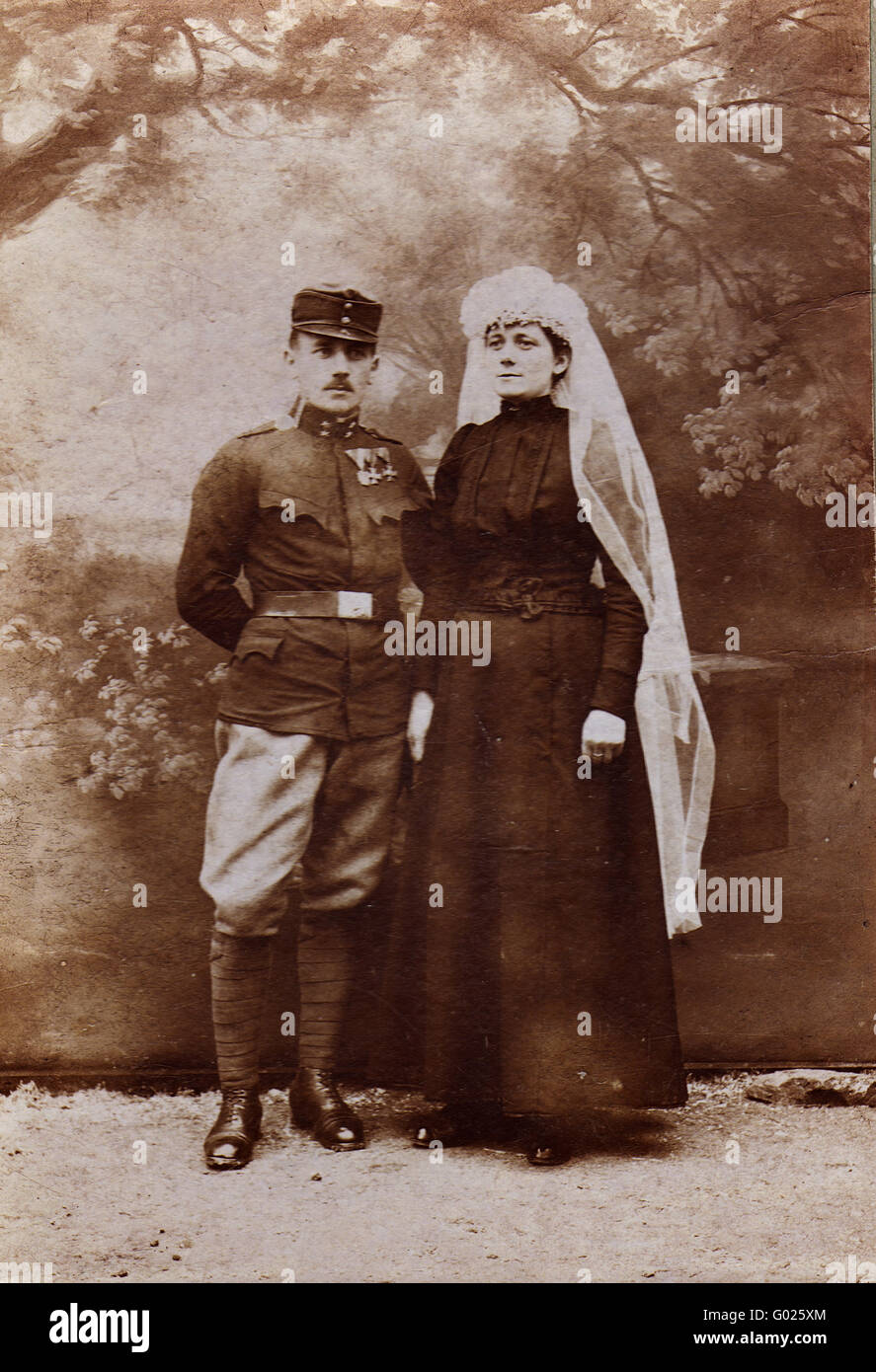 soldier with bride, historic photograph, around 1915 Stock Photo