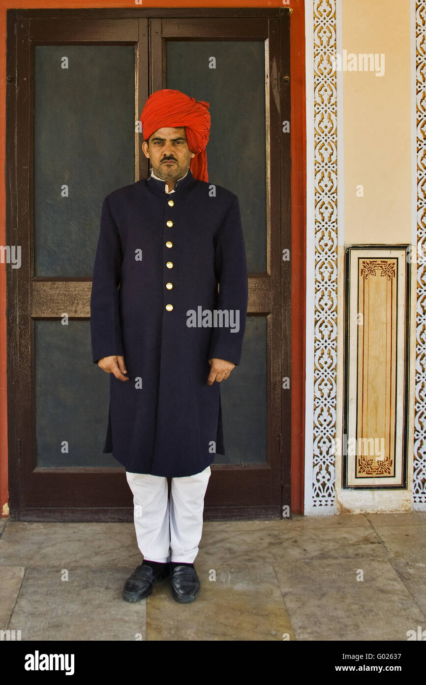 indian doorman before an museum, North India, India, Asia Stock Photo