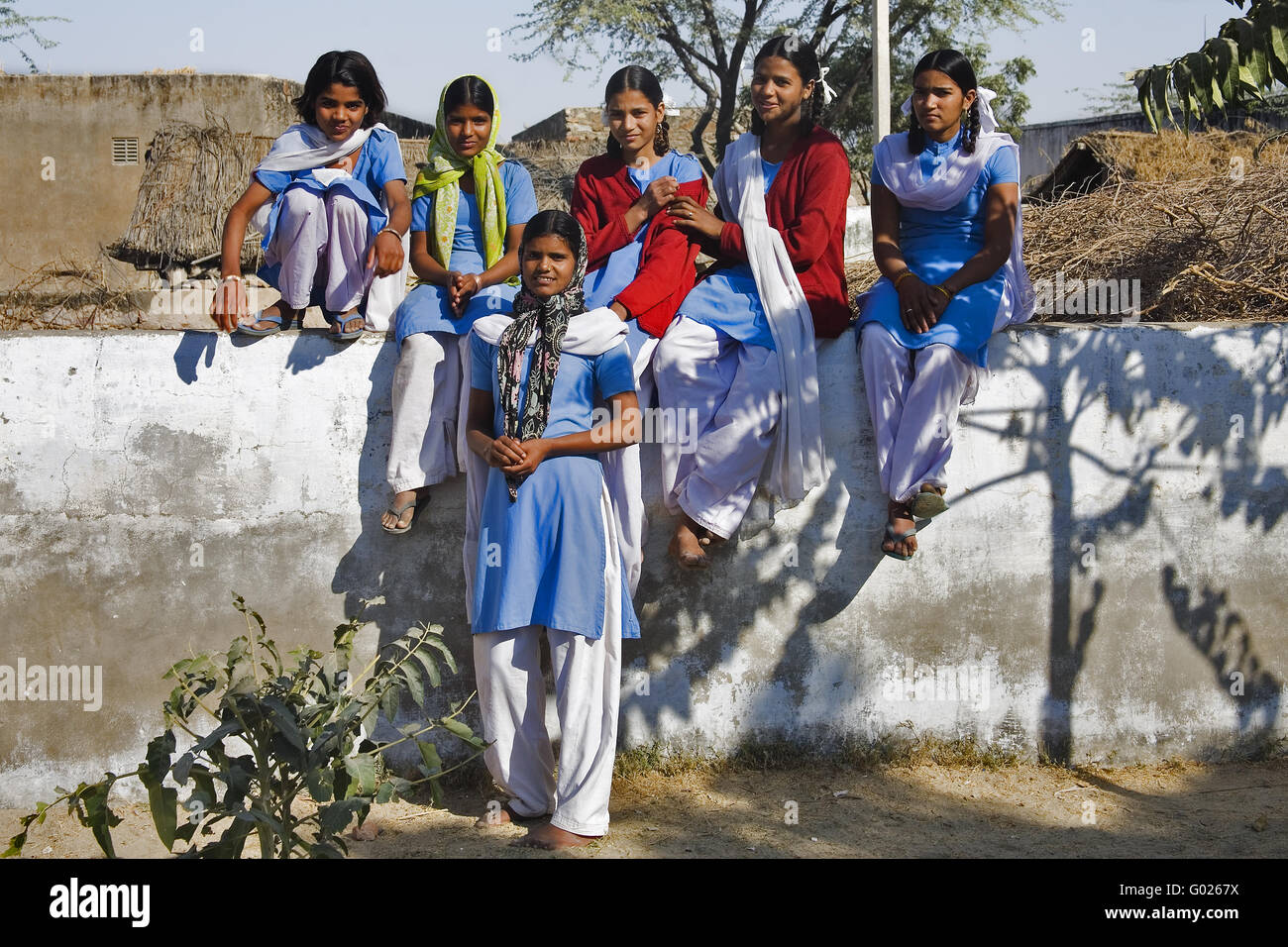 indian schoolgirls with school uniform, North India, India, Asia Stock Photo