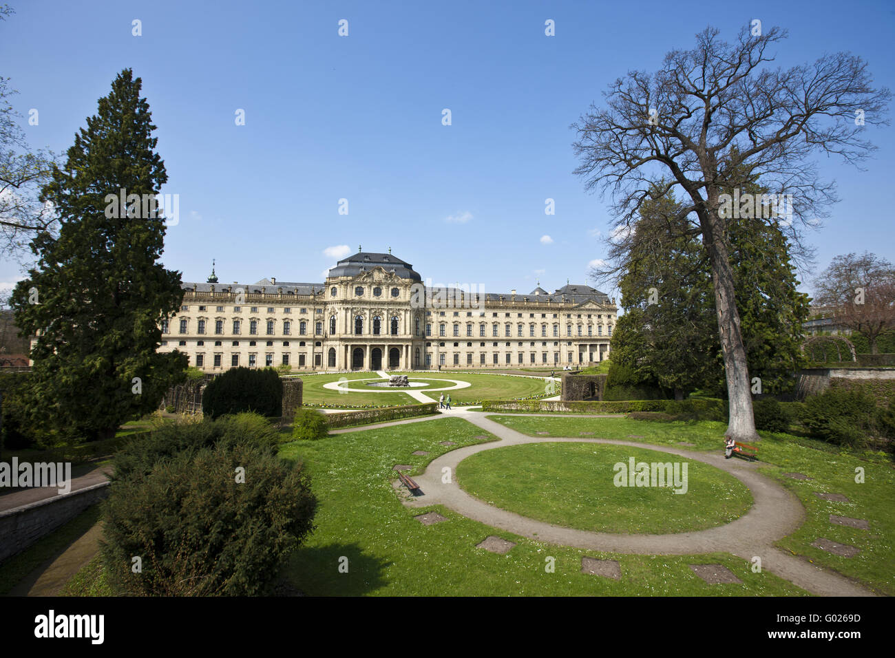 Hofgarten and Baroque Castle Würzburg Residence Stock Photo